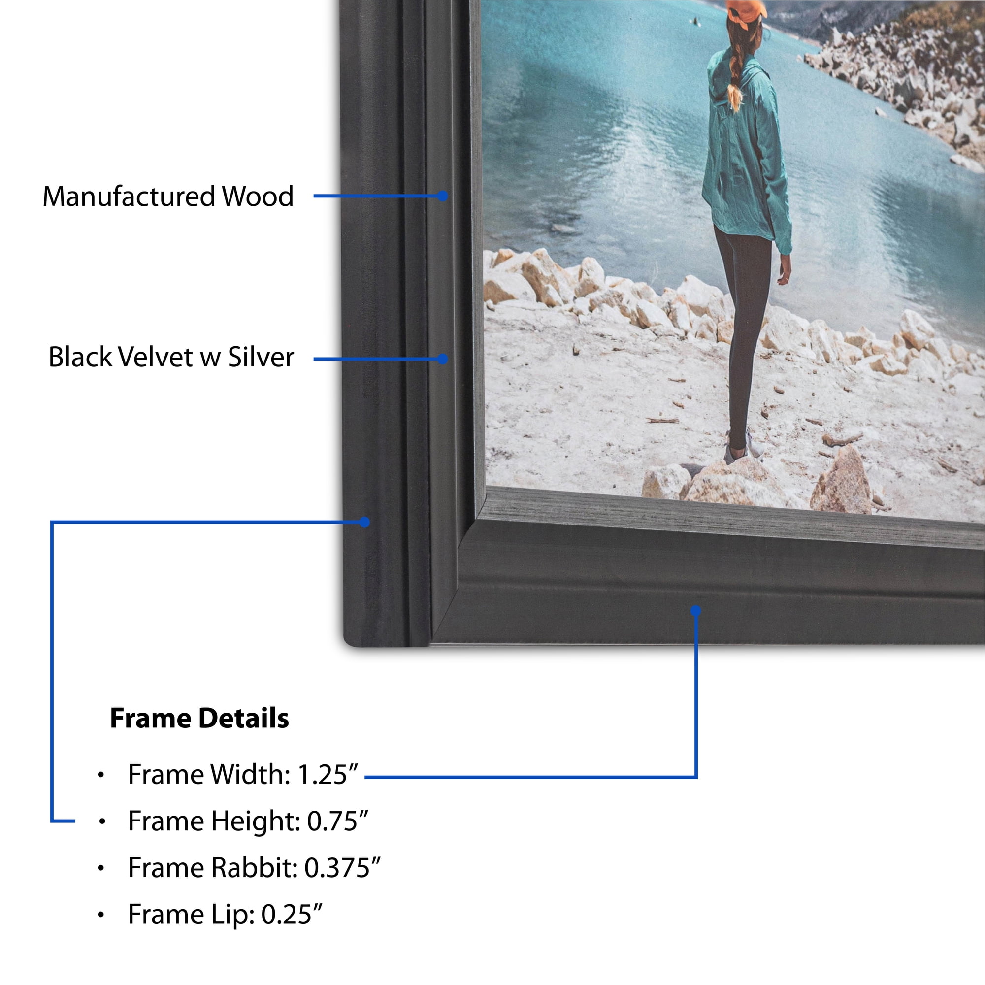ArtToFrames 16" x 24" Black Velvet with Silver - 1.25 Picture Frame, 16x24 inch Black MDF Poster Frame (WOM-4691), 4 Pack