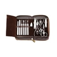 thumbnail image 1 of Kit de manicura y pedicura de acero inoxidable 11 en 1. Herramientas de aseo con estuche de viaje de cuero PU marrón para hombres y mujeres. Cuidado de uñas encarnadas. Diseño ergonómico, 1 of 7