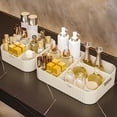 thumbnail image 2 of ABPETE Large Capacity Makeup Organizer,12 Slots Makeup Brush Holder,Makeup Storage with Handle,Vintage Striped Cosmetic Organizer for Bathroom Countertops,Desk Storage Container(Cream), 2 of 7