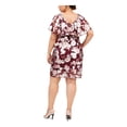 thumbnail image 2 of CONNECTED APPAREL Womens Burgundy Cape Overlay Floral Sleeveless V Neck Above The Knee Evening Sheath Dress Plus 20W, 2 of 4