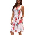thumbnail image 2 of DEVOPS Women's Casual Sleeveless Daily T-Shirt Short Mini Top Dress with Pockets (Large, Floral White), 2 of 6