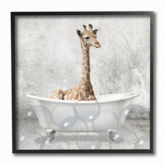 Stupell Industries Baby Giraffe Bath Time Cute Animal Design Framed Wall Art by Kim Allen