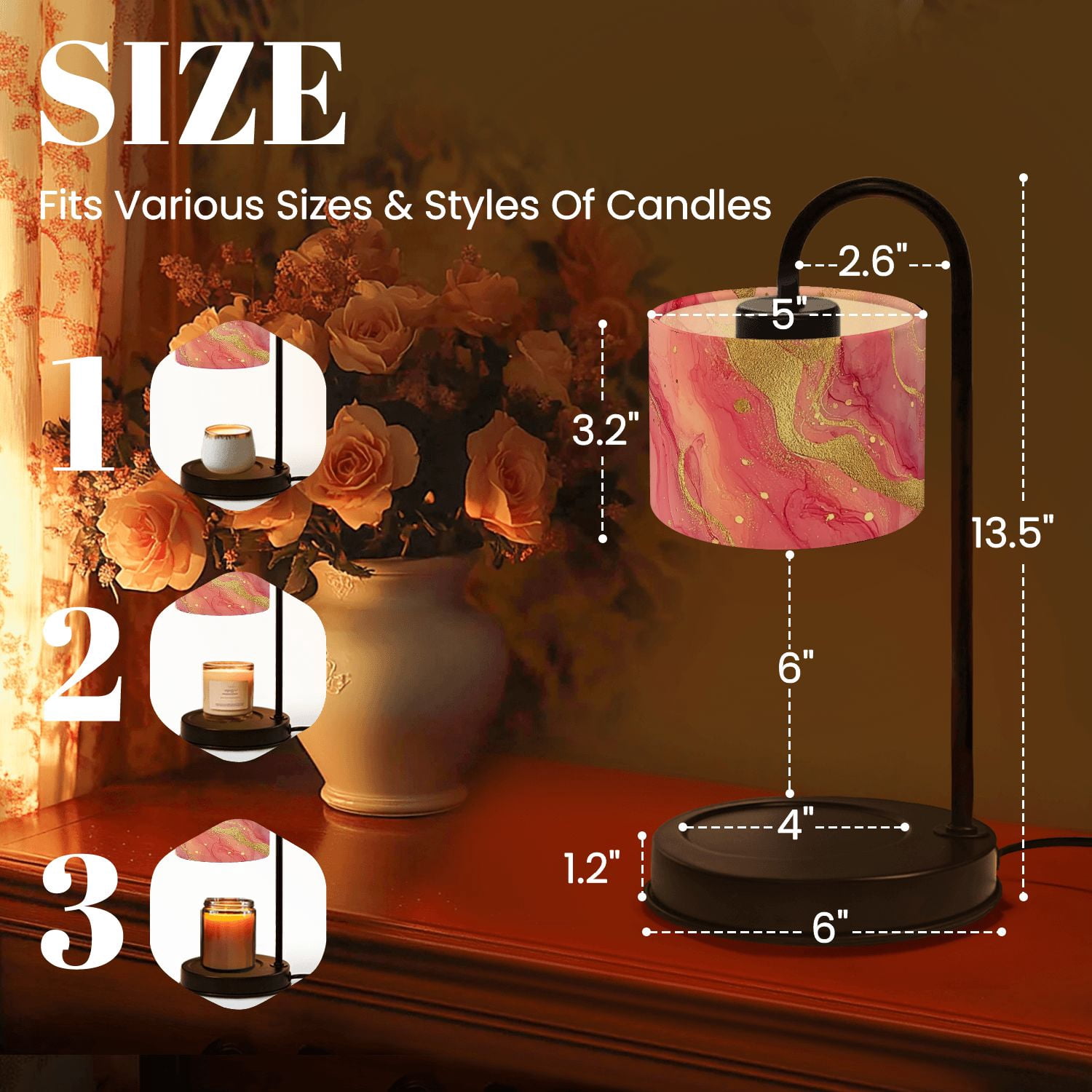 Candle Warmer Lamp with Timer Dimmer Abstract Pink Gold Fluid Art Elegant Swirls Bold Accents Candle Lamp Warmer for Jar Candle with 4 Bulbs Gifts for Women House Warming Gifts