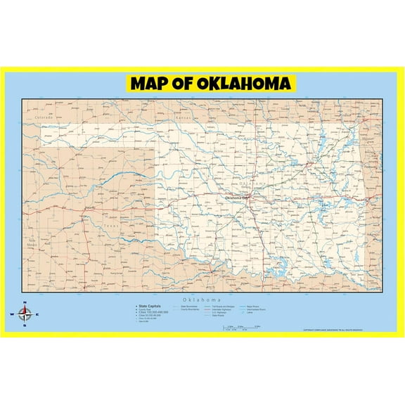 Oklahoma Map Poster - Laminated Wall Map - Style D - 18x24 - Ideal for Classrooms and Homes – Features Bright Colors and Vivid Imagery