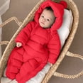 thumbnail image 4 of Zwiiyzr Infant Baby Girl Boy One Piece Outfit Toddler Solid Color Plush Cute Bear Ears Winter Thick Keep Warm Jumpsuit Romper Red, 4 of 6