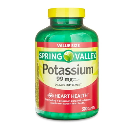 Spring Valley Potassium Caplets Dietary Supplement Value Size, 99 mg, 500 Count