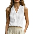 thumbnail image 2 of VBVC Women's Cotton Linen V Neck Sleeveless Blouses , Ladies' Dressy Casual Work Office Summer Shirts , Breathable Pleated Tank Tops For Women,White,S-2XL, 2 of 8