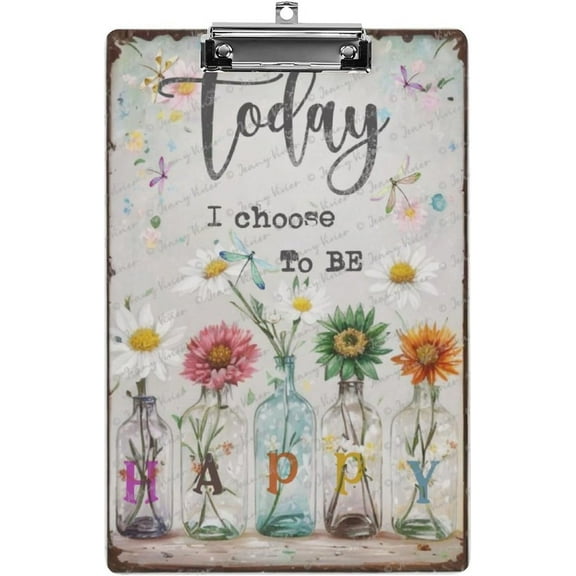 Fashion Clipboard, Today I Choose to Be Happy, A4 Letter Size Wooden Decorative Clipboards for Women, Cute Design for Standard Size,Low Profile Clip with Retractable Hanging Tab 12.5"x9"