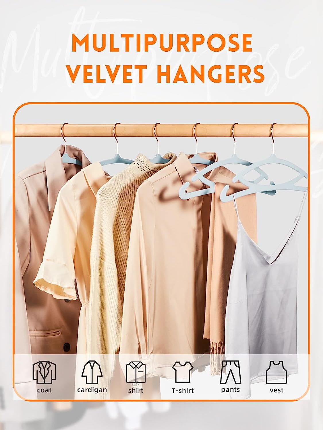 HOUSE DAY Blue Velvet Hangers 60 Pack, Luxury Felt Non-Slip Clothes Hangers