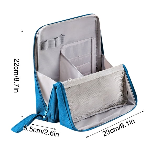 Rkxzt Pencil Case Doresty Standing Makeup Bag Large Capacity Waterproof Toiletry Organizer with Compartments 23x22x6.5cm Tools/Office|Nylon,Blue
