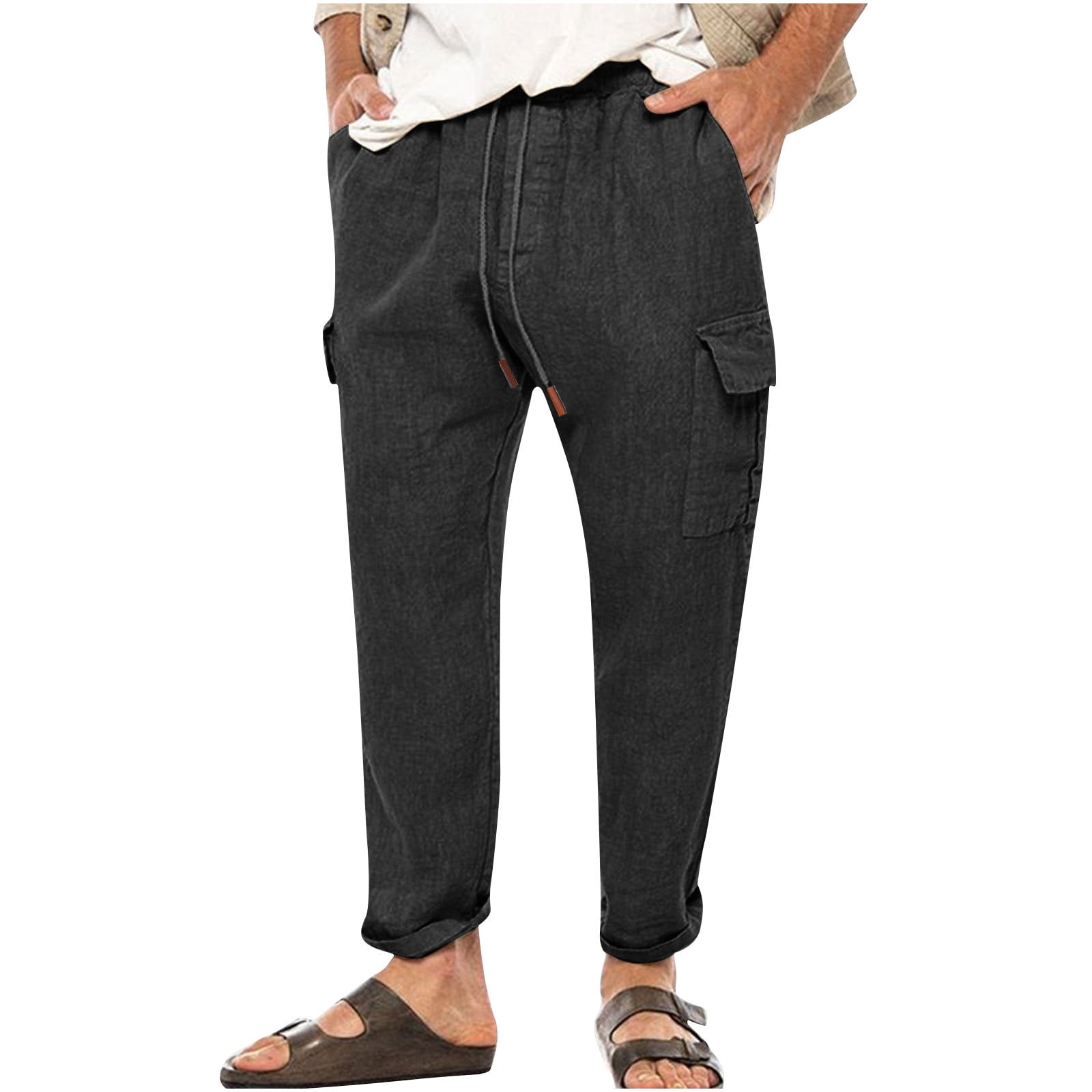 Giftesty Mens Cargo Pants Clearance Men's Cotton Linen Trousers with ...