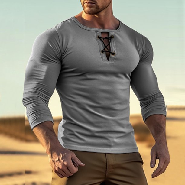 pstuiky Camisas casuales de manga larga para hombre, Camisas casuales de moda para hombre, jersey de cuello redondo y manga larga salir tops l