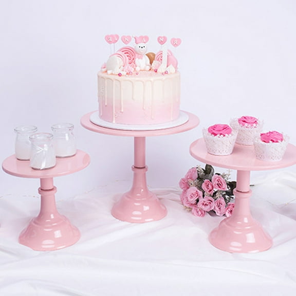 PTOOTP Pink Iron Party Cake Tray Decorative Dessert Display Storage Tray for Home and Events 12 x 12 Inches