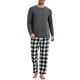 thumbnail image 1 of INSPIRAR CHIC Conjunto de Pijamas de Dos Piezas de Manga Larga de Color Sólido para Hombre con Patrón de Cuadros XL Negro Blanco, 1 of 5