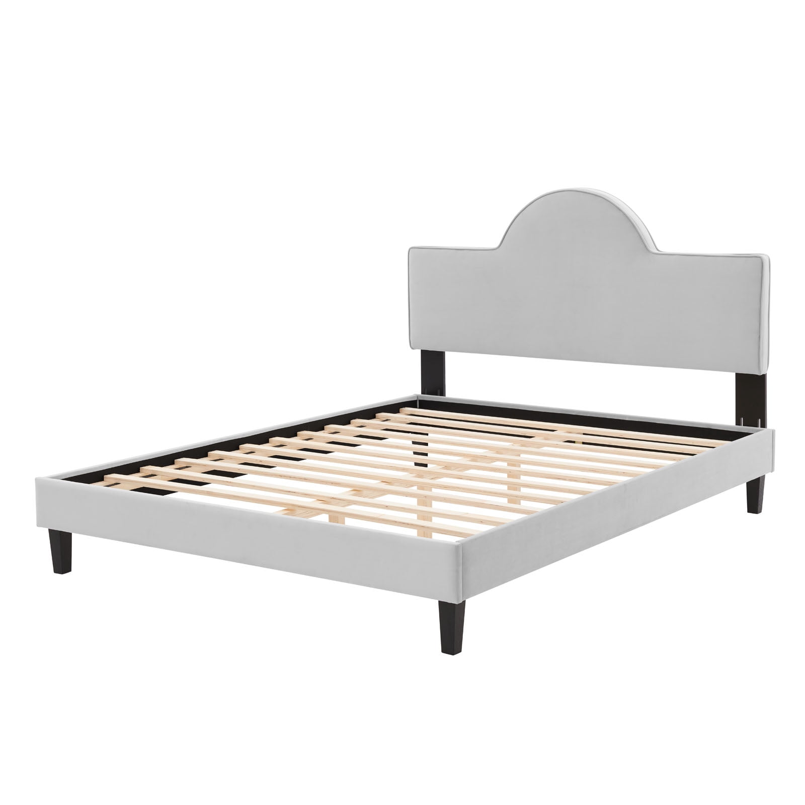 Platform Bed Frame, King Size, Grey Gray, Velvet, Modern Contemporary, Bedroom Master Guest Suite Room