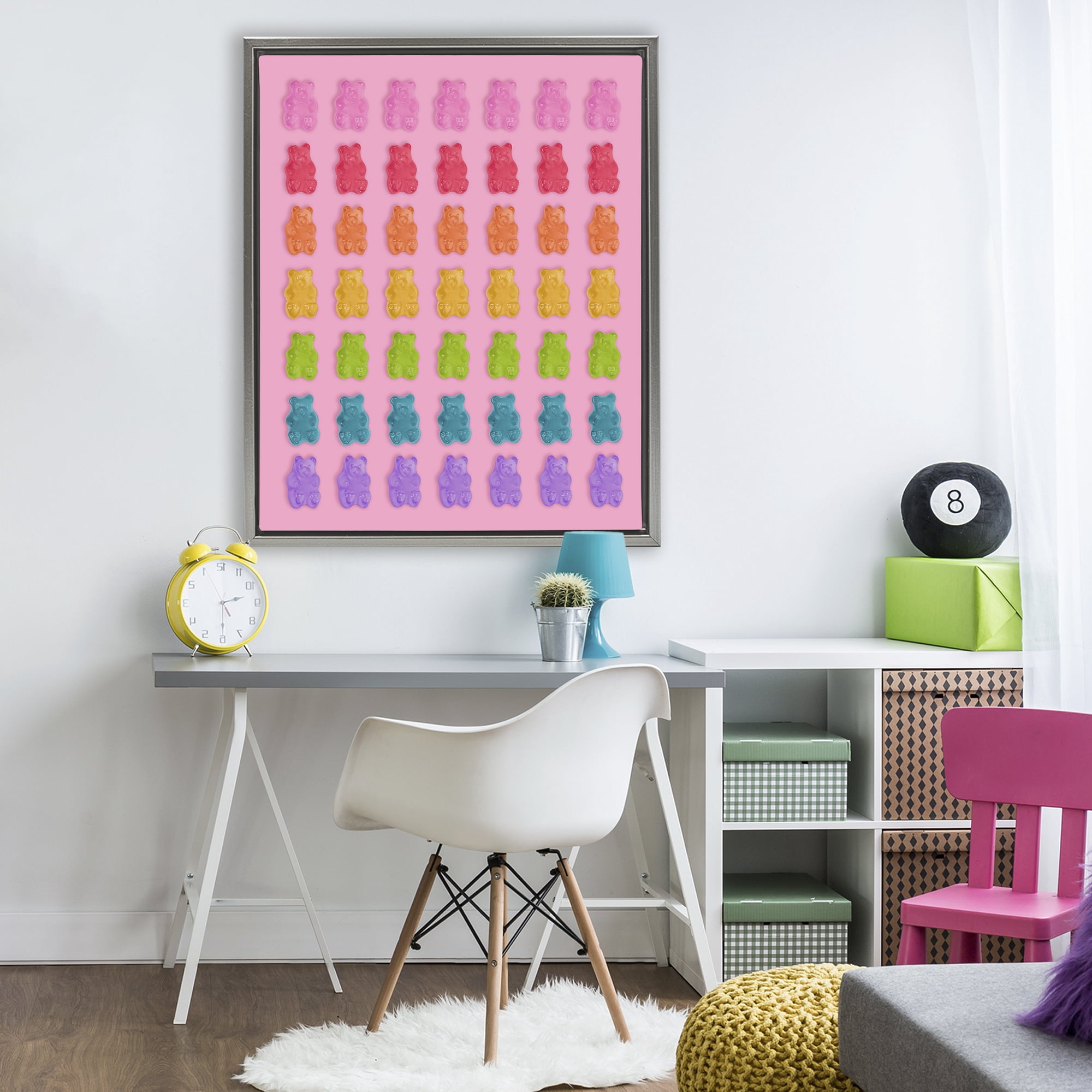 Stupell Industries Rainbow Candy Bears on Pink Gray Framed Floater Canvas Wall Art, design by LISH Creative