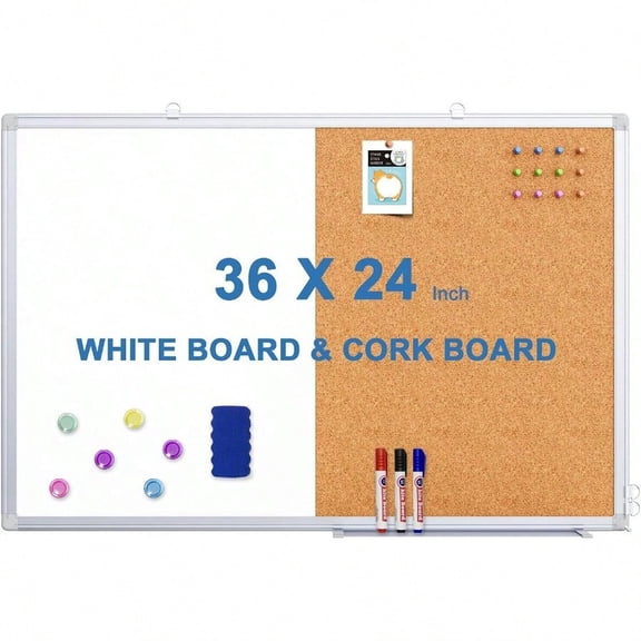Magnetic White Board And Cork Board Combo 36 X 24 Inches Whiteboard Bulletin Combination Board Wall Mounted Dry Erase Message Board For Home School And Office