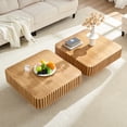 thumbnail image 5 of Modern Handcrafted Drum Coffee Table 31.5 Inch Square Wood Veneer Top with Sturdy MDF Pedestal Base for Small Living Room Bedroom Natural Finish, 5 of 9
