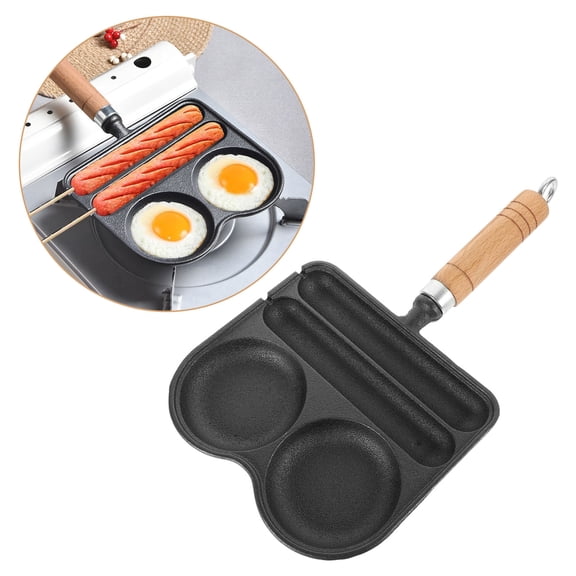 UPOUART Black Cast Iron Nonstick Sausage Pan with Comfortable Grip for Roasting Breakfast Eggs, Burgers, and More