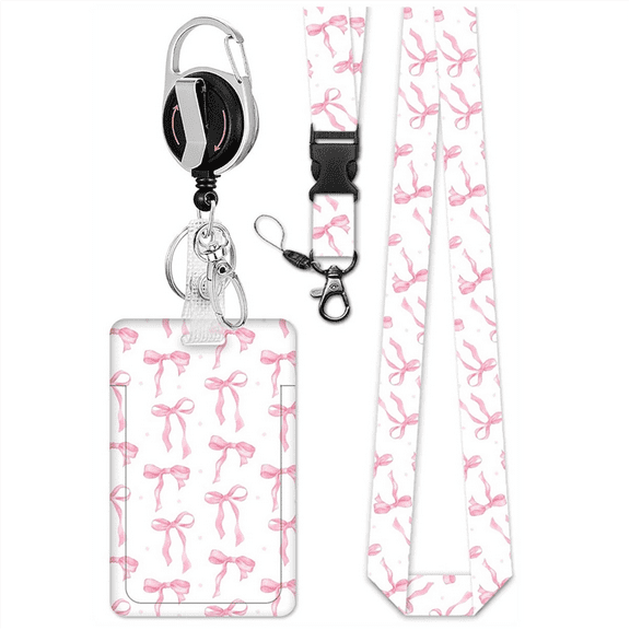 New Arrivals Badge Holder Retractable Clip with Lanyard,Bow Print Lanyard ID Holder,Breakaway Lanyards for Badges Women