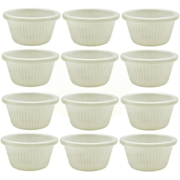 Truecraftware – Set of 12- Fluted Ramekin 2 oz. Bone Color Melamine - Individual Condiments Ramekins Portion Dipping Sauce