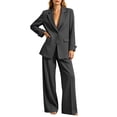 thumbnail image 4 of Gamivast Business 2 Piece Suit Set for Women Casual Notched Lapel Button Blazer Jacket and Wide Leg Trousers Office Professional Work Dress Outfits Dark Gray S, 4 of 6