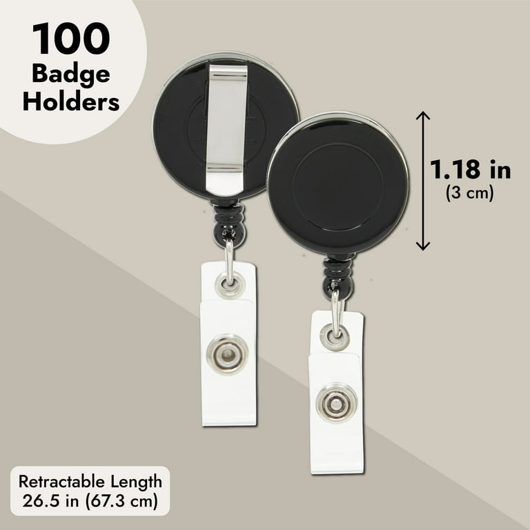 100 Pack Retractable ID Badge Holder Reel for Card Holders with Clips, Bulk  for Nurses and Teachers, Office Supplies, Name Badge for Employees, Schools  (26.5 Inches) 