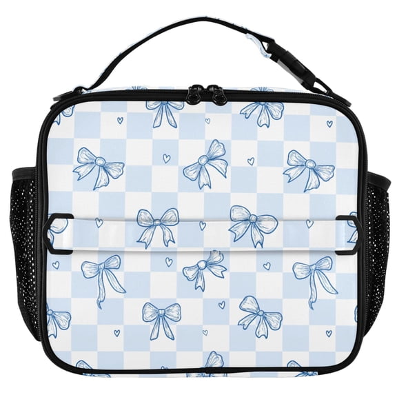ALAZA Blue Bow Checkered Insulated Lunch Box Lunch Bag Cooler Tote with Shoulder Strap