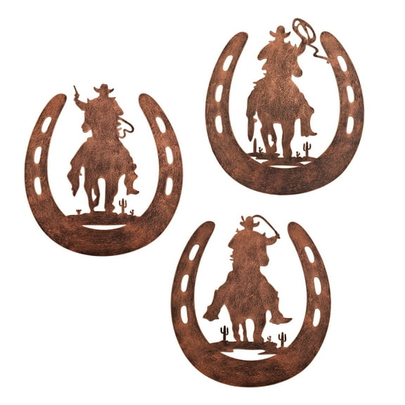 WAIU horseshoe metal wall art décor with cowboy, western rustic style horse shoes decoration hanging for bedroom living room bathroom, country decor for the home indoor outdoor,bronze
