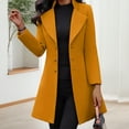 thumbnail image 4 of Women Woolen Jacket Turn-down Collar Solid Color Single-breasted Coat Slim Fit Thermal Long Sleeved Commuting Dating Spring Fall Winter Overcoat, 4 of 8