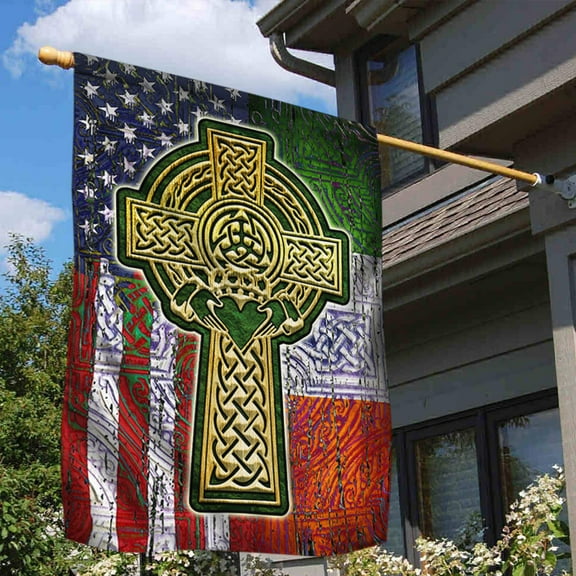 Irish Celtic Cross. Irish American Flag THH3643Fv2n - House Flag (29.5" x 39.5")
