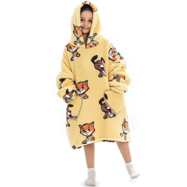 Blanket Hoodie Ultra Soft Oversized Blanket Sweatshirts with Hood Pocket and Sleeves Warm Cozy Wearable Hooded Blankets Sweater One Size for Teens Boys Girls