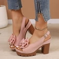 thumbnail image 5 of BADHUB Womens Open Toe High Block Heels Sandals with Bow Chunky Heeled Sandals Dressy Casual Comfortable Slingback Dress Shoes Pink 42, 5 of 6