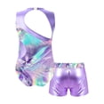 thumbnail image 2 of JanJean Justaucorps Sans Manches à Col Rond pour Filles, Imprimé Ajouré Patchwork, avec Short Taille Haute Lavande 14, 2 of 7
