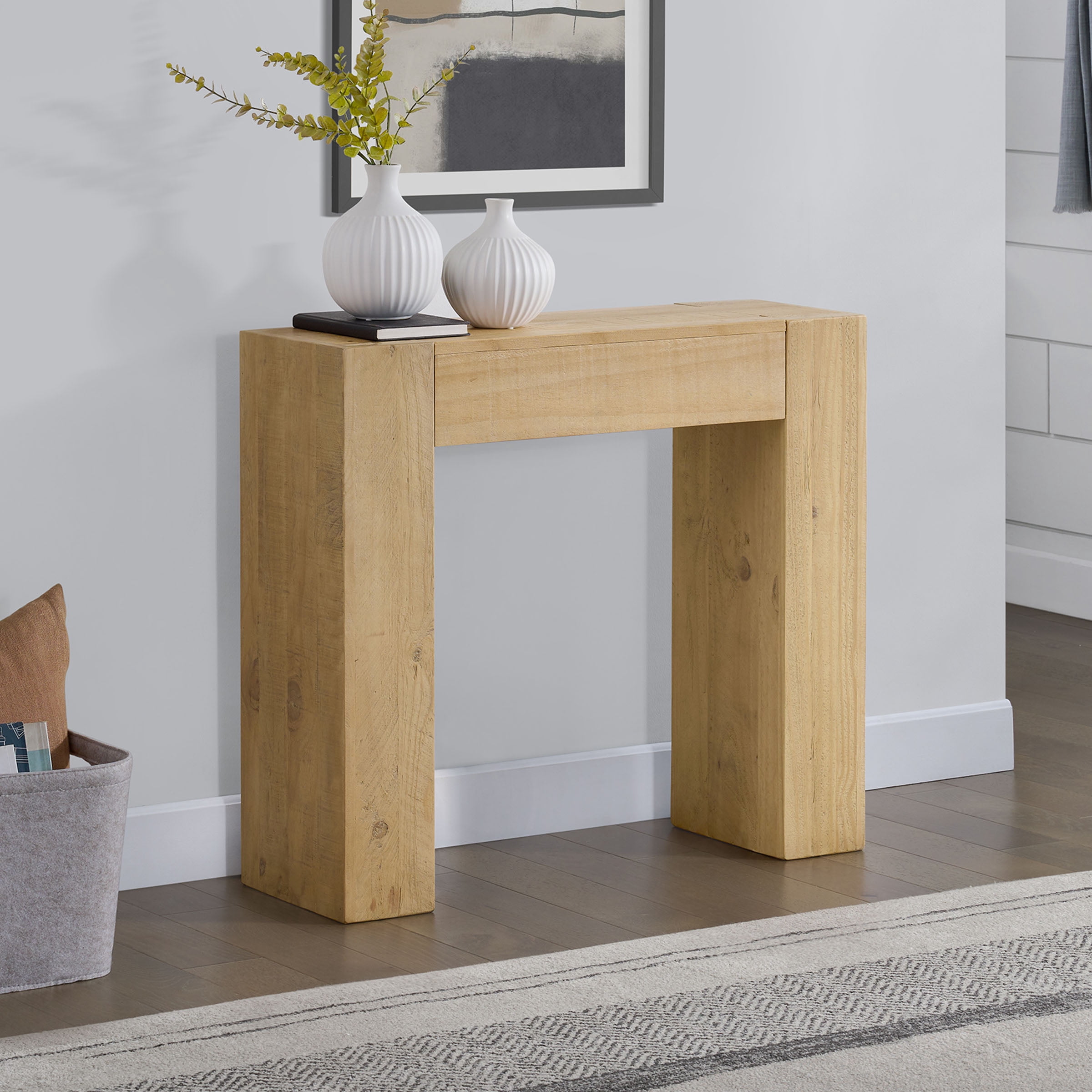 Alaterre Furniture Stockyard Solid Wood Console Table - 36in Modern Farmhouse Entryway Table, Light Oak