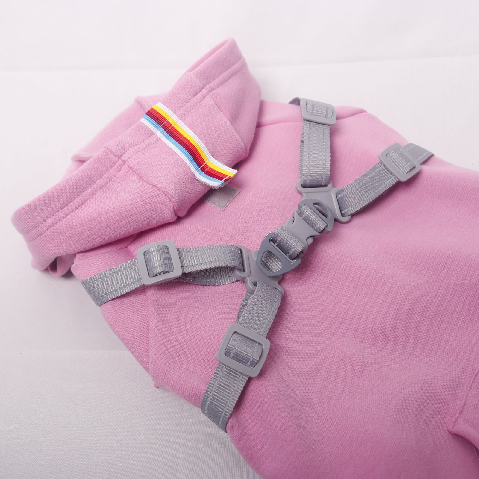 Furmate Dog Coat with Attached Chest Harness, Brimless Soft Pet Sweatshirt for Autumn & Winter, Leash-Ready Design for Small to Large Dogs