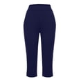 thumbnail image 4 of Pull On Capris for Women Dressy Casual Stretch Lightweight Capri Elastic High Waist Lounge Pants 2026 Summer Navy M, 4 of 8
