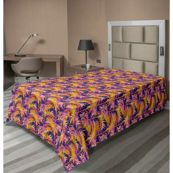 Ambesonne Tropical Flat Sheet, Exotic Botanical Aloha Art, TwinXL Size, Dark Lavender Marigold