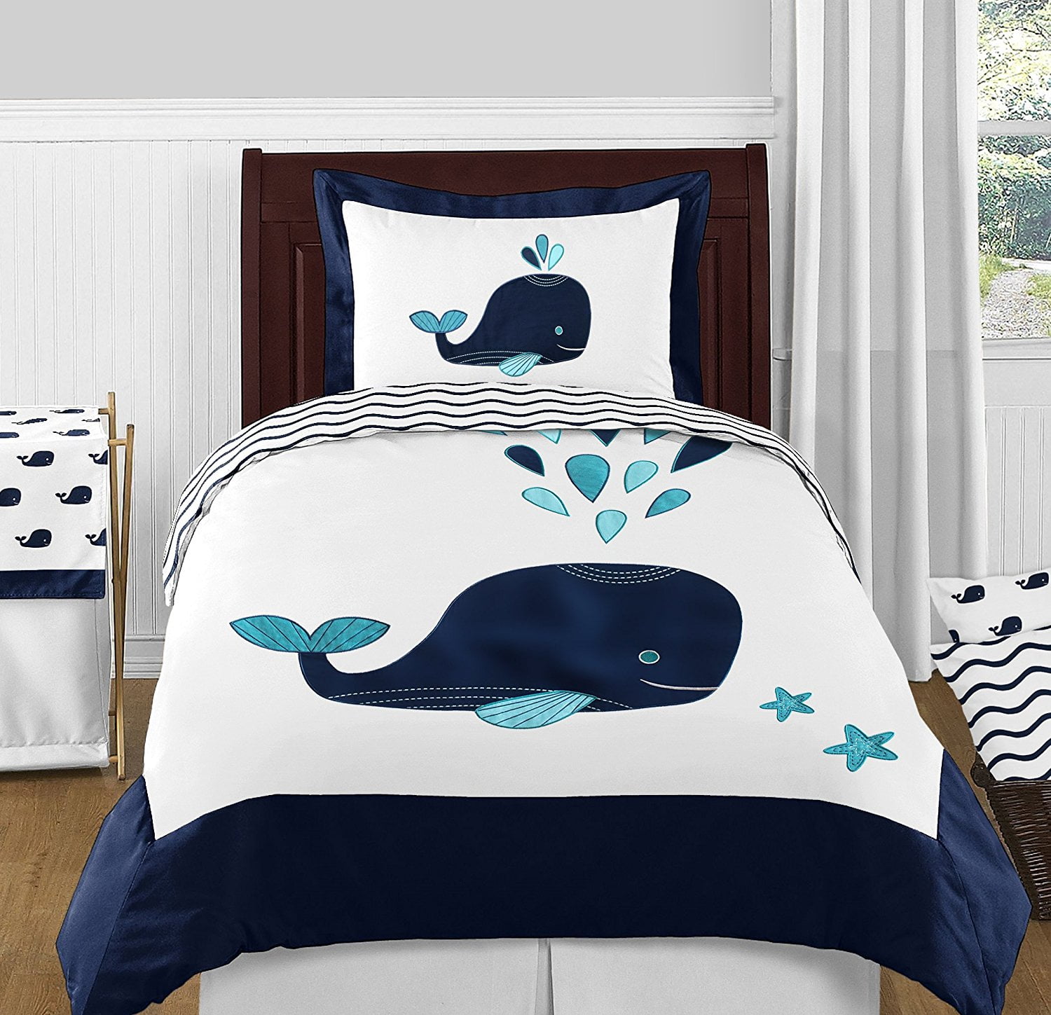 Turquoise, Navy Blue and White Whale Nautical Ocean Boys or Girls 4