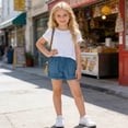 thumbnail image 6 of Crunowin Girl's Denim Shorts, Fashionable Solid Color Cute Leisure Style Casual Kids Shorts Dark Blue 9 Years, 6 of 8