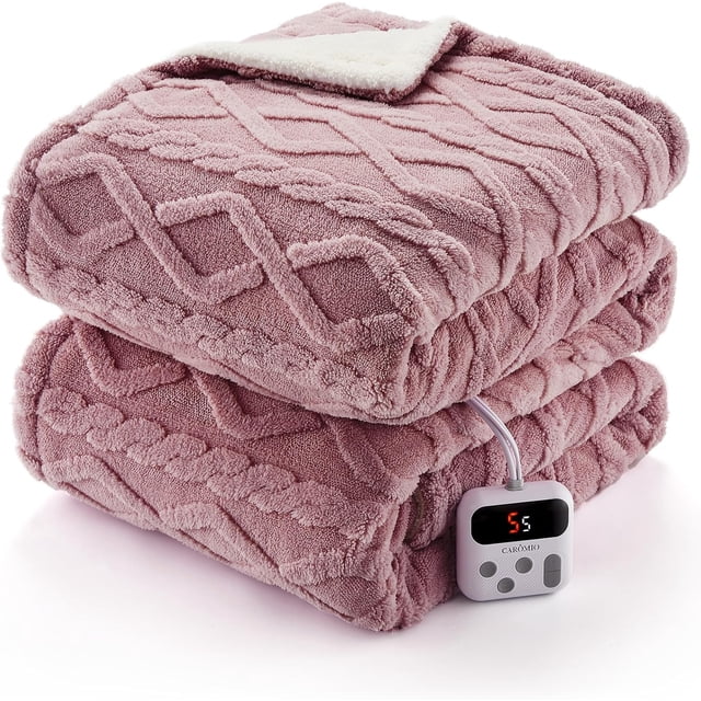 Bingirl King Size Pink 90x100 Inch Machine-Washable Dual-Control Electric Blanket with Premium, Stylish Thick Tufted Sherpa and Enhanced Heating System