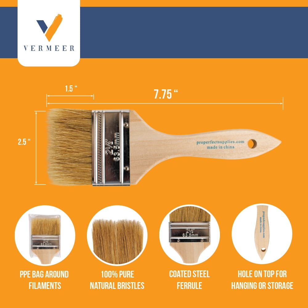 Vermeer Chip Paint Brushes - 96-Pack - 2.5" Chip Brushes for Paints, Stains, Varnishes, Glues