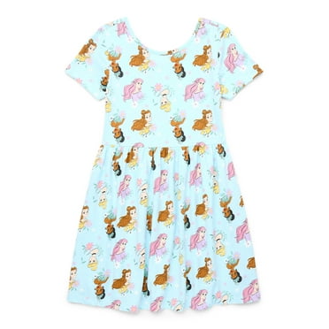Disney Princess Girls' Allover Print Dress with Short Sleeves, Sizes 4-12