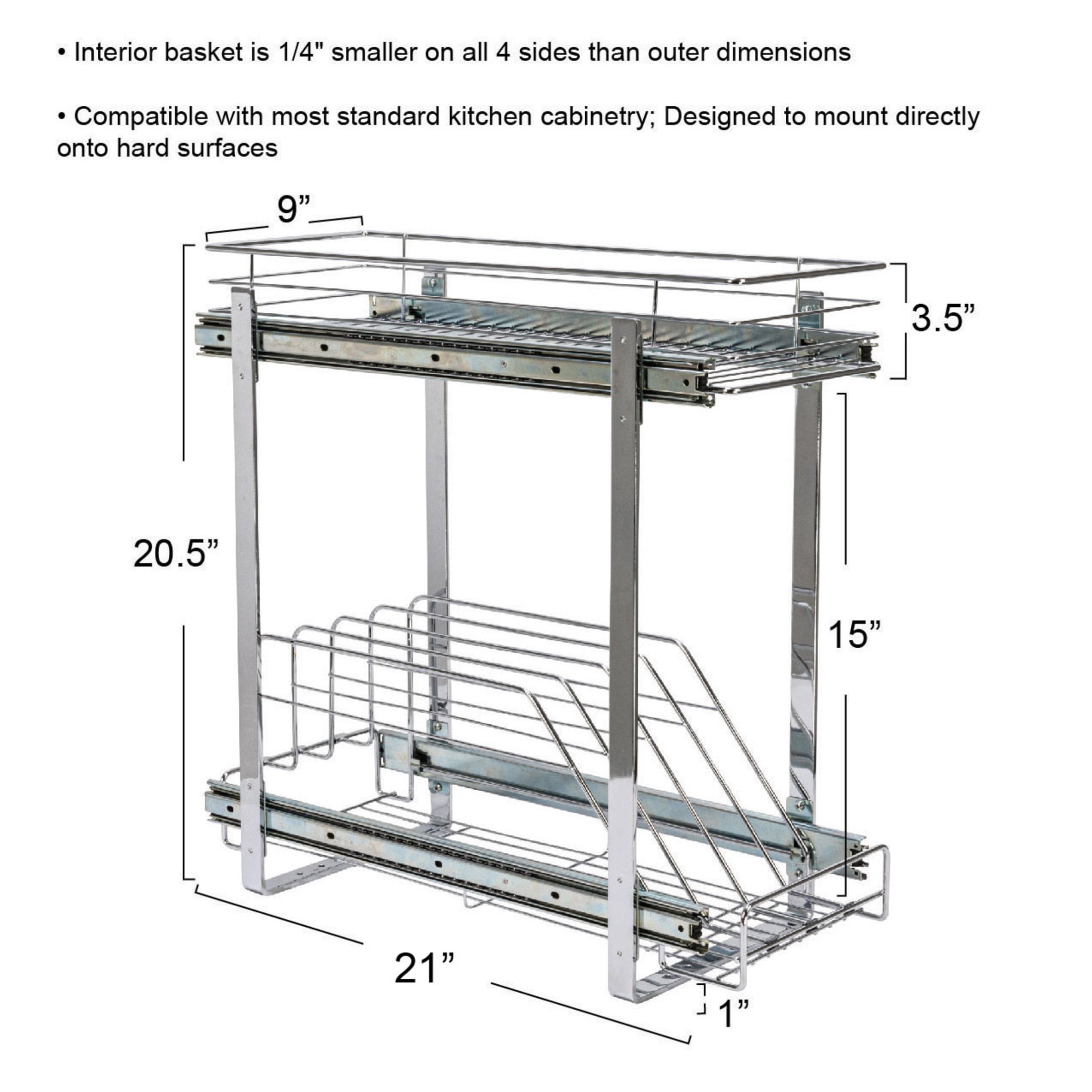 Household Essentials Glidez Multipurpose Chrome-Plated Steel Pull-Out/Slide-Out Dual-Sliding Storage Organizer for Cookware and Bakeware - 2-Tier Design - Fits Standard Size Cabinet or Shelf, Chrome