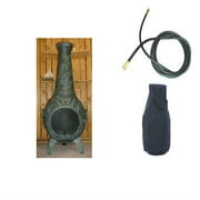 QBC Bundled Blue Rooster Butterfly Chiminea with Propane Gas Kit, 20 ft Gas Line, and Free Cover Antique Green Color - Plus Free EGuide