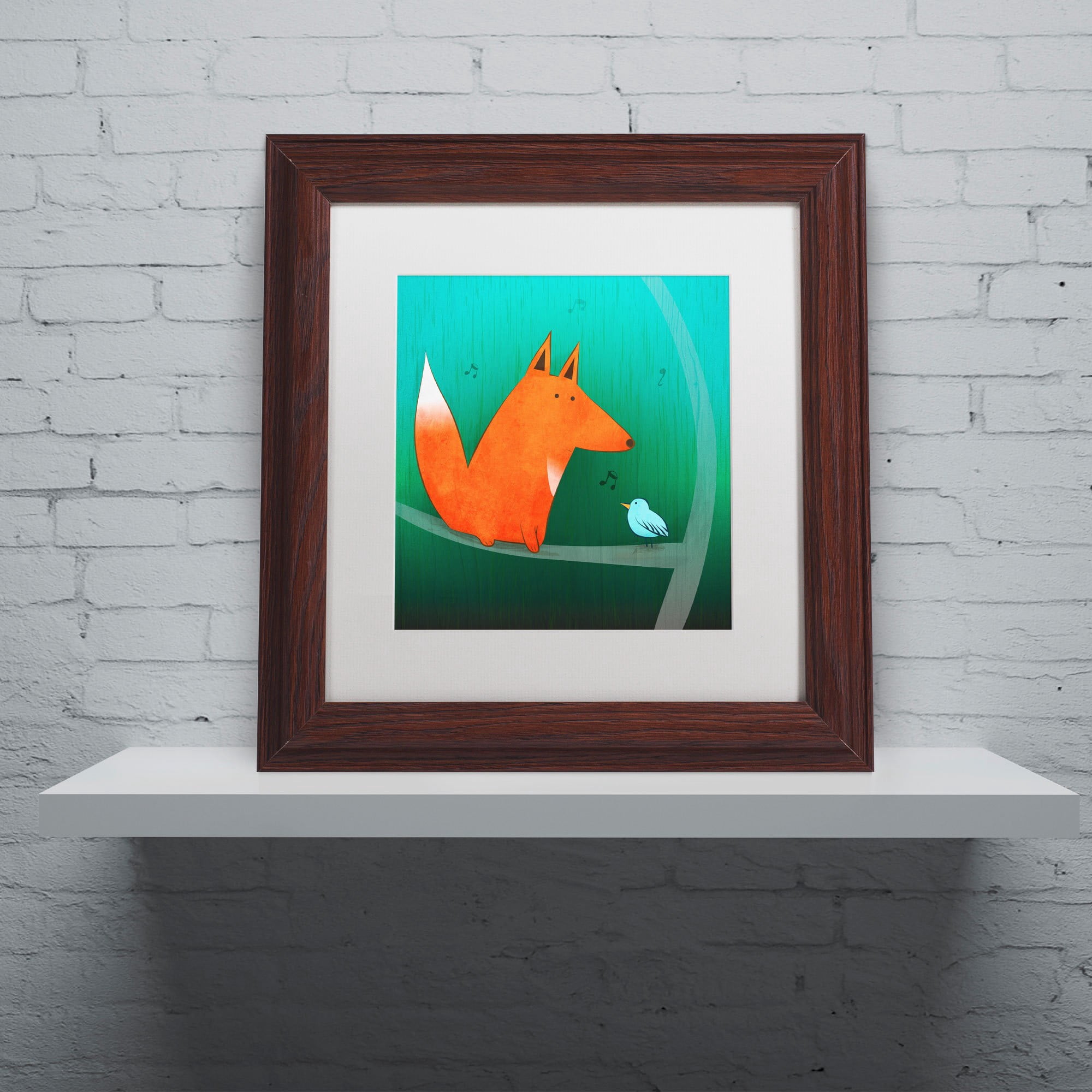 Trademark Fine Art "Fox in Tree" Canvas Art by Carla Martell, White Matte, Wood Frame