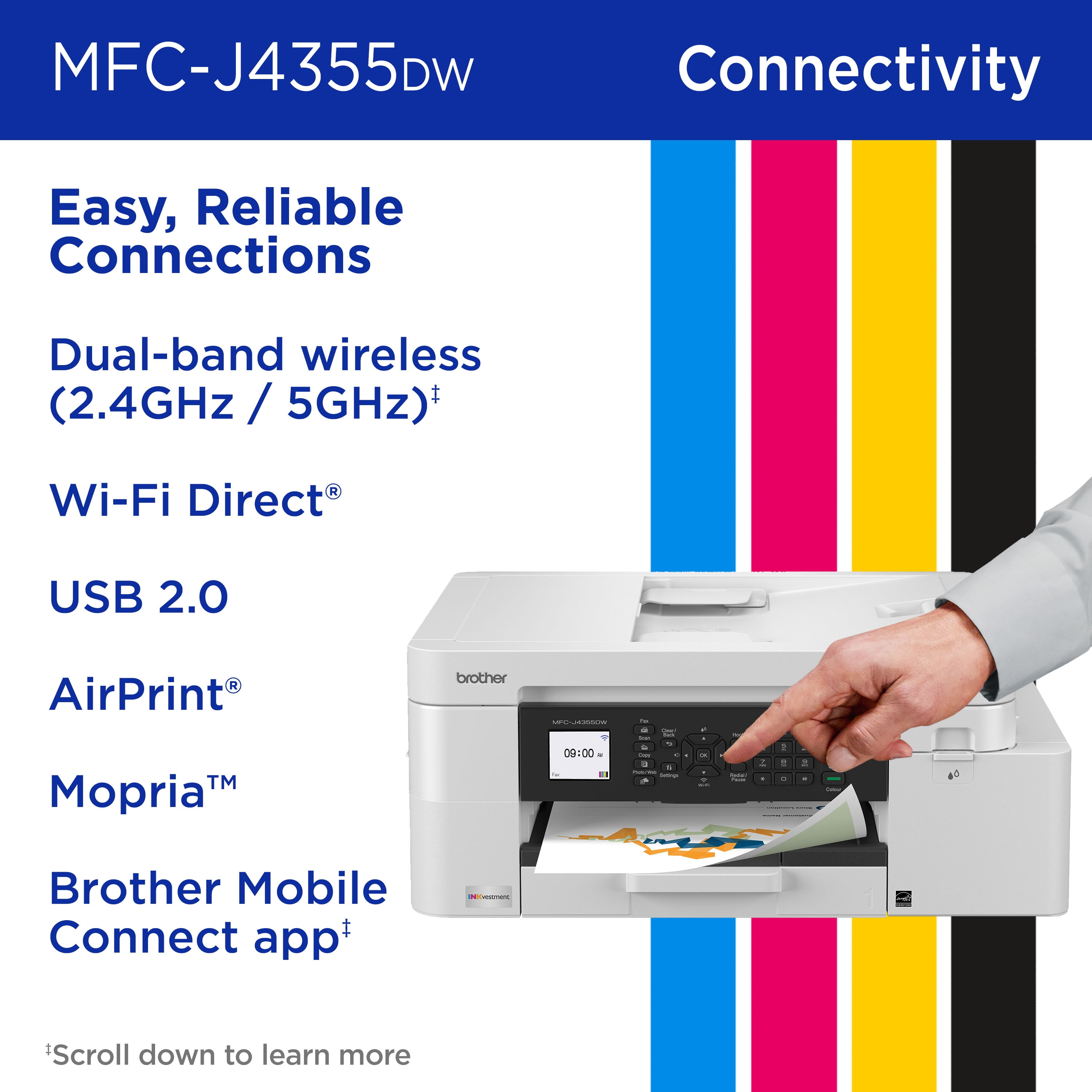 Brother INKvestment 4355 MFC-J4355DW Wireless Color Inkjet All-in-One Printer with 1.8” Color Display and Manual Feed Slot