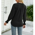 thumbnail image 7 of TEMOFON Womens Fashion Dressy V-Neck Tops Loose Fit Puff Long Sleeve T Shirts Solid Color Casual Blouse Black, 7 of 7