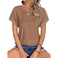 thumbnail image 4 of UVN T Shirts for Women Summer Short Sleeve Eyelet Tops Dressy Casual Crewneck Blouses, 4 of 9