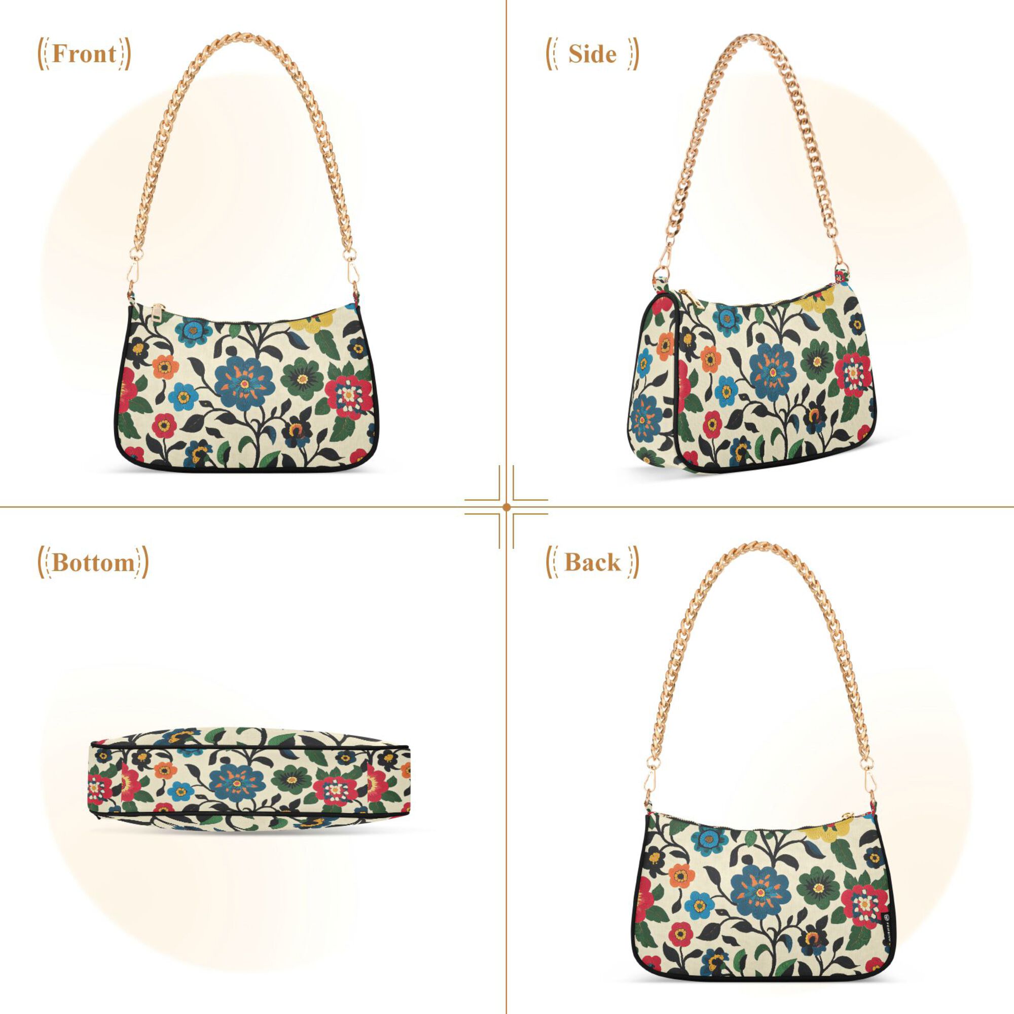 FORMRS Womens Shoulder Bag with Chain Strap Clutch Purse Cute Tote Handbag, Vibrant Floral